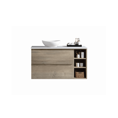 MELA - CLARK 1200 Sorrento Oak Wall Hung Vanity with 2 Drawers and Open Shelves - Vanities - from our - MELA - supplier–available at Bathroom City Perth