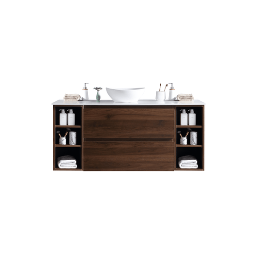 MELA - CLARK 1200 Walnut Wall Hung Vanity with 2 Drawers and 2 Open Shelves - Vanities - from our - MELA - supplier–available at Bathroom City Perth