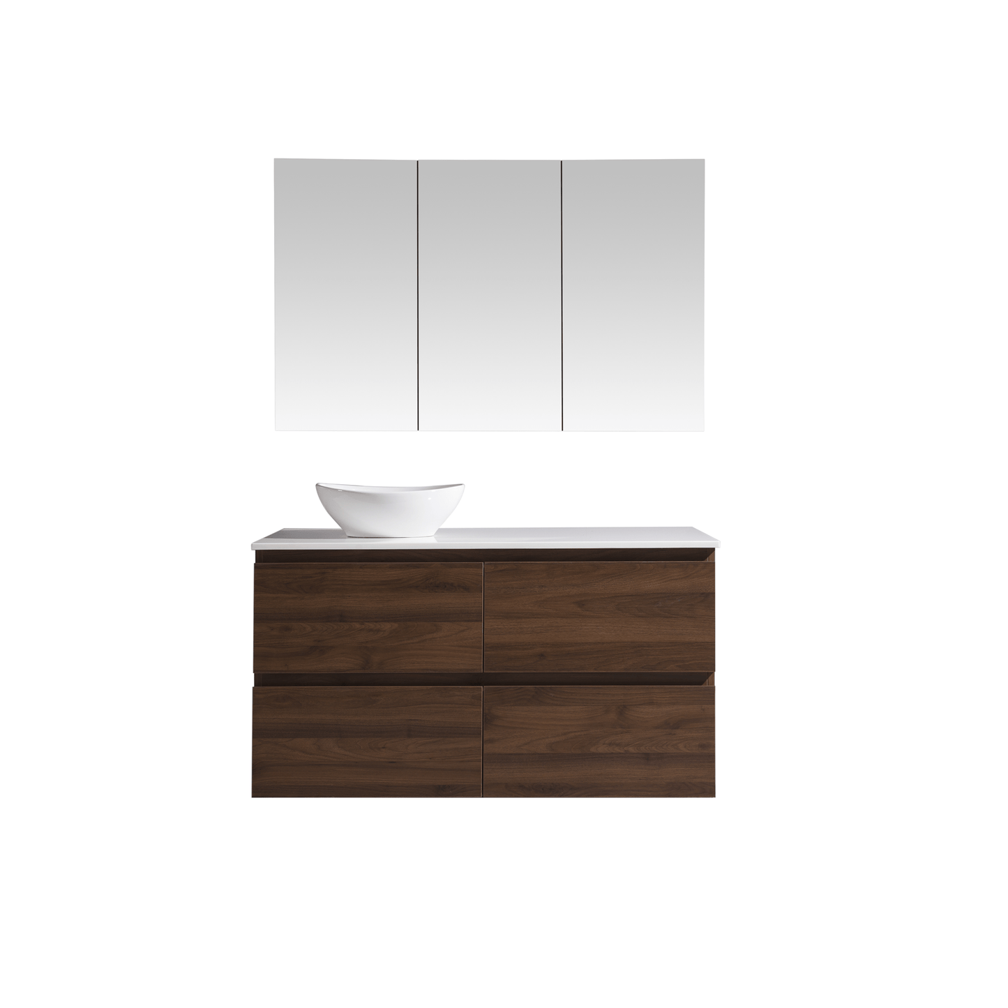 MELA - CLARK 1200 Walnut Wall Hung Vanity with 4 Drawers - Vanities - from our - MELA - supplier–available at Bathroom City Perth