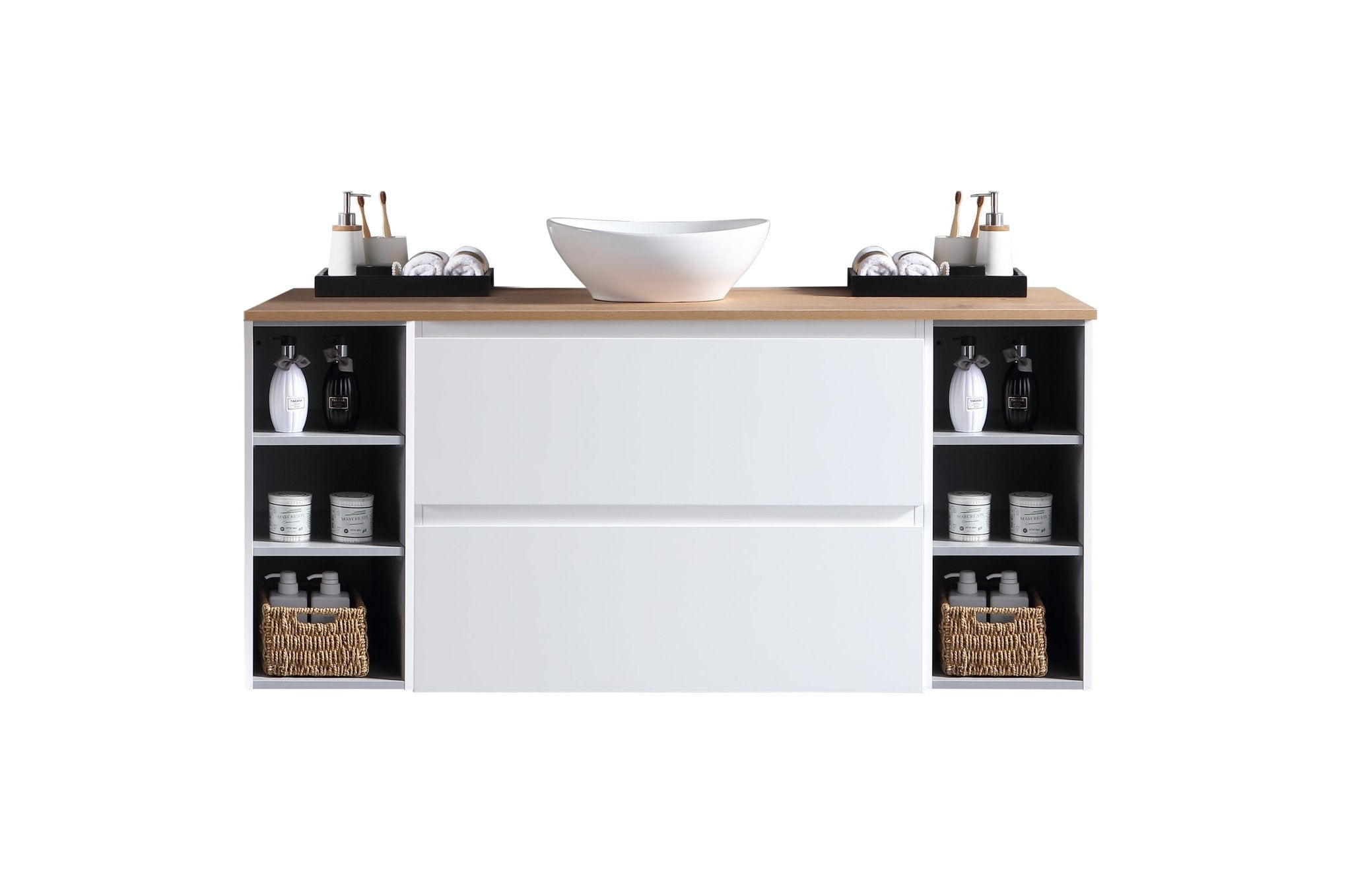 MELA - CLARK 1350 Gloss White Wall Hung Vanity with 2 Drawers and 2 Open Shelves - Vanities - from our - MELA - supplier–available at Bathroom City Perth