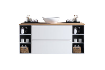 MELA - CLARK 1350 Gloss White Wall Hung Vanity with 2 Drawers and 2 Open Shelves - Vanities - from our - MELA - supplier–available at Bathroom City Perth