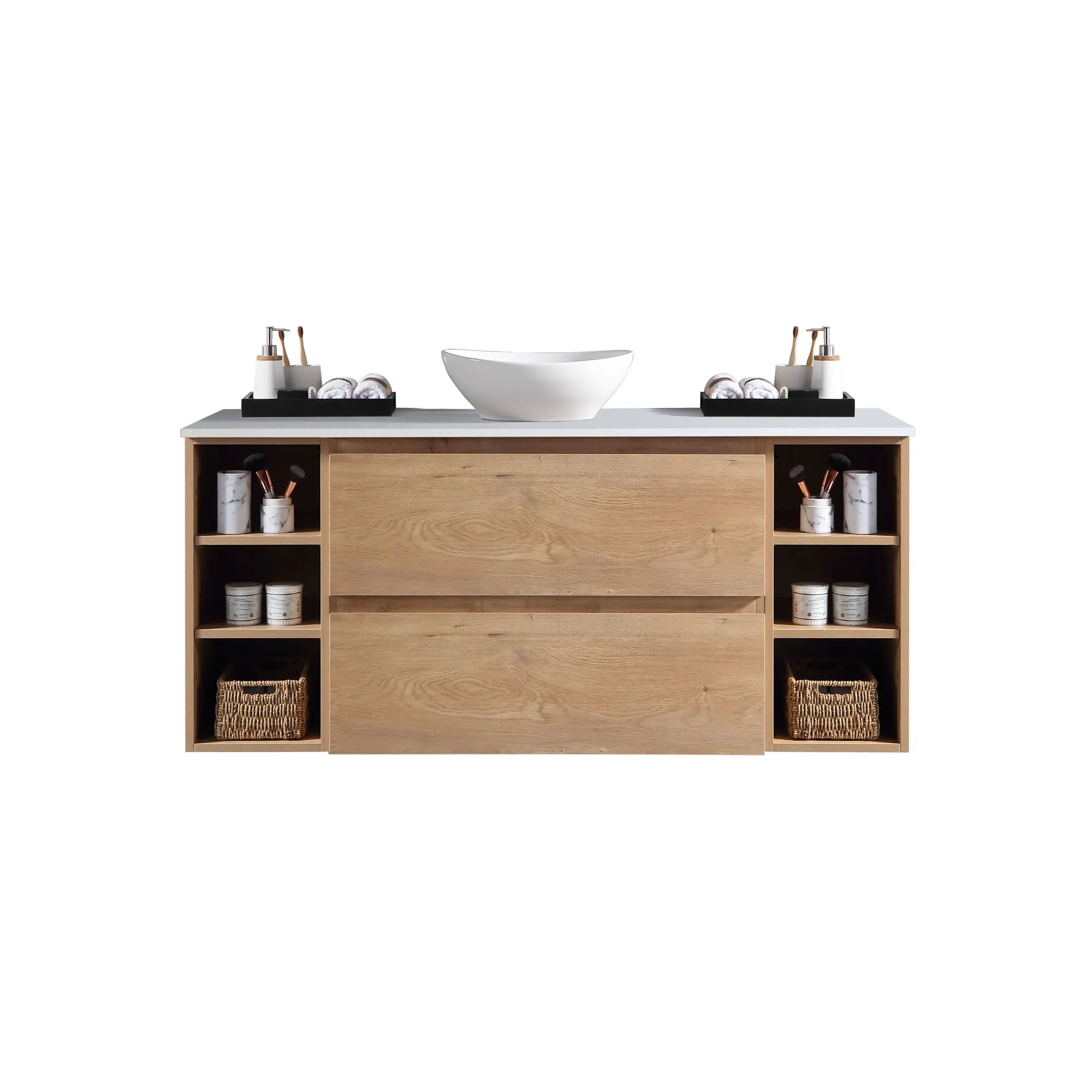 MELA - CLARK 1350 Snafell Wall Hung Vanity with 2 Drawers and 2 Open Shelves-Vanities-from our-MELA-supplier–available at Bathroom City Perth
