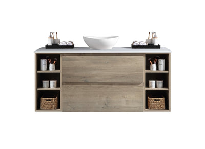 MELA - CLARK 1350 Sorrento Oak Wall Hung Vanity with 2 Drawers and 2 Open Shelves - Vanities - from our - MELA - supplier–available at Bathroom City Perth