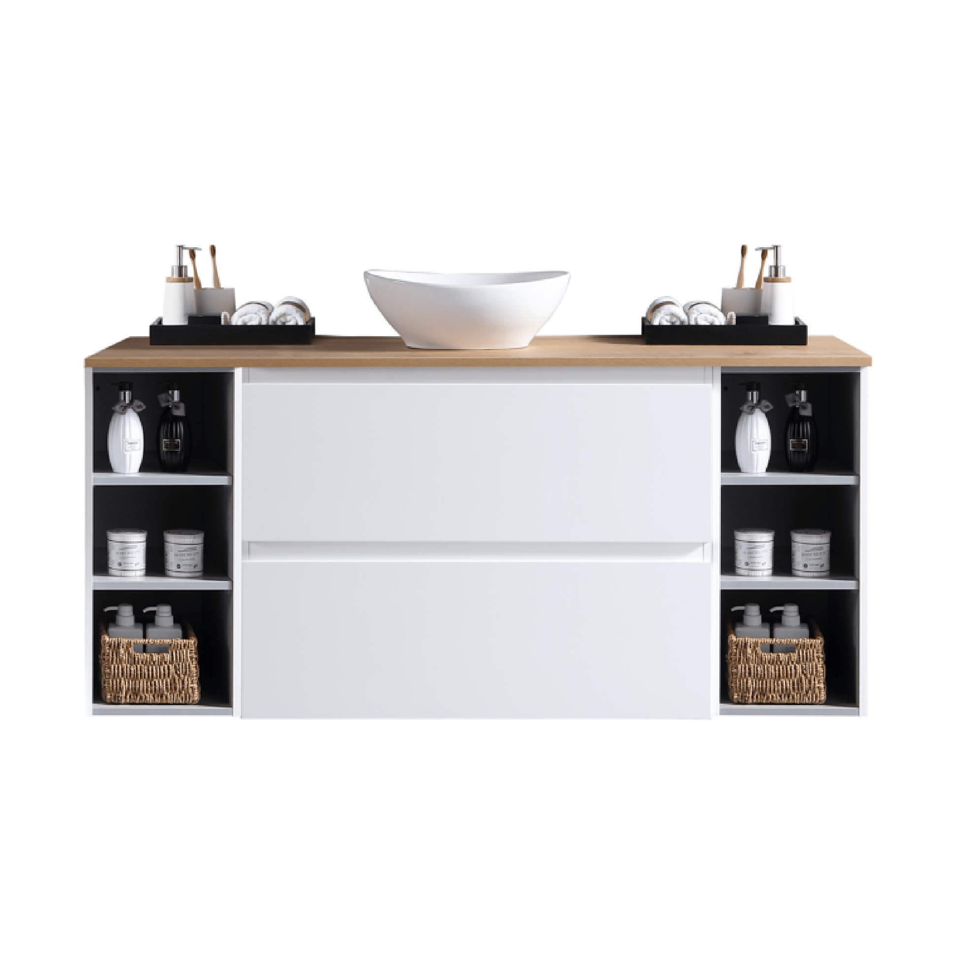 MELA - CLARK 1500 Gloss White Wall Hung Vanity with 2 Drawers and 2 Open ShelvesVanities – available at Bathroom City Perth