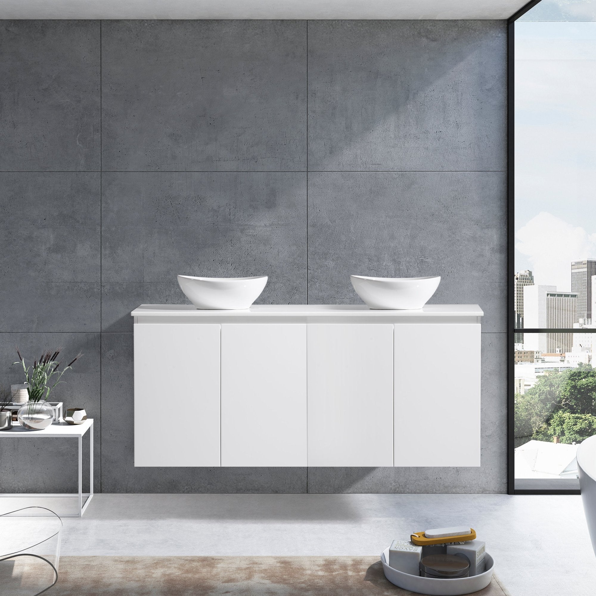 MELA - CLARK 1500 Gloss White Wall Hung Vanity with 4 DoorsVanities – available at Bathroom City Perth