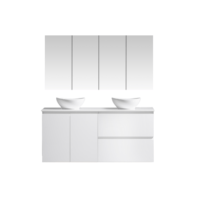 MELA CLARK 1500 gloss white wall hung vanity with doors and drawers –available at Bathroom City Perth