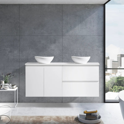MELA - CLARK 1500 Gloss White Wall Hung Vanity with Doors & Drawers-Vanities-from our-MELA-supplier–available at Bathroom City Perth