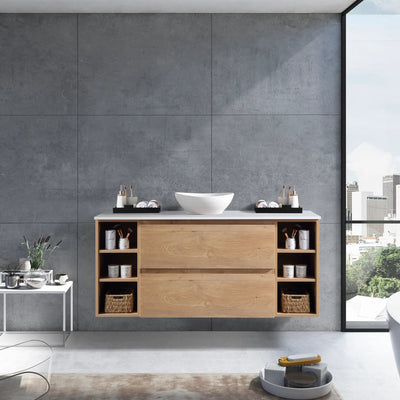 MELA - CLARK 1500 Snafell Wall Hung Vanity with 2 Drawers and 2 Open Shelves-Vanities-from our-MELA-supplier–available at Bathroom City Perth