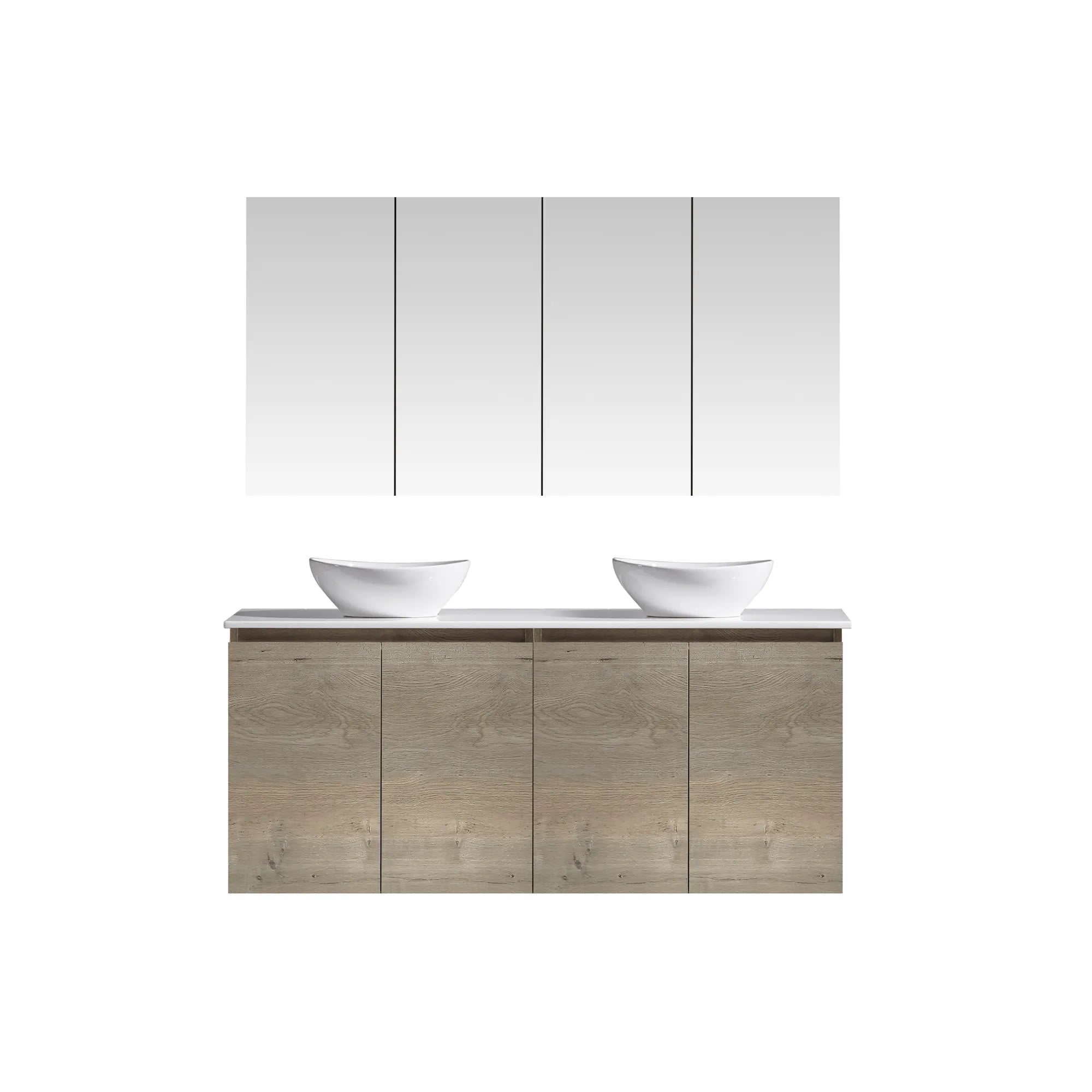 MELA - CLARK 1500 Sorrento Oak Wall Hung Vanity with 4 Doors-Vanities-from our-MELA-supplier–available at Bathroom City Perth
