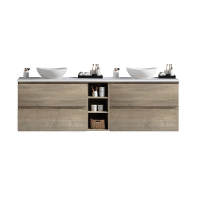 MELA - CLARK 1500 Sorrento Oak Wall Hung Vanity with 4 Drawers and Open Shelves-Vanities-from our-MELA-supplier–available at Bathroom City Perth