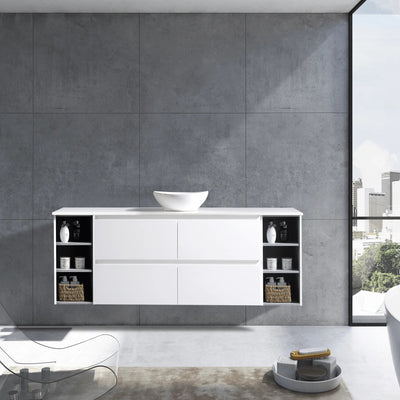 MELA - CLARK 1800 Gloss White Wall Hung Vanity with 2 Drawers and 2 Open Shelves-Vanities-from our-MELA-supplier–available at Bathroom City Perth