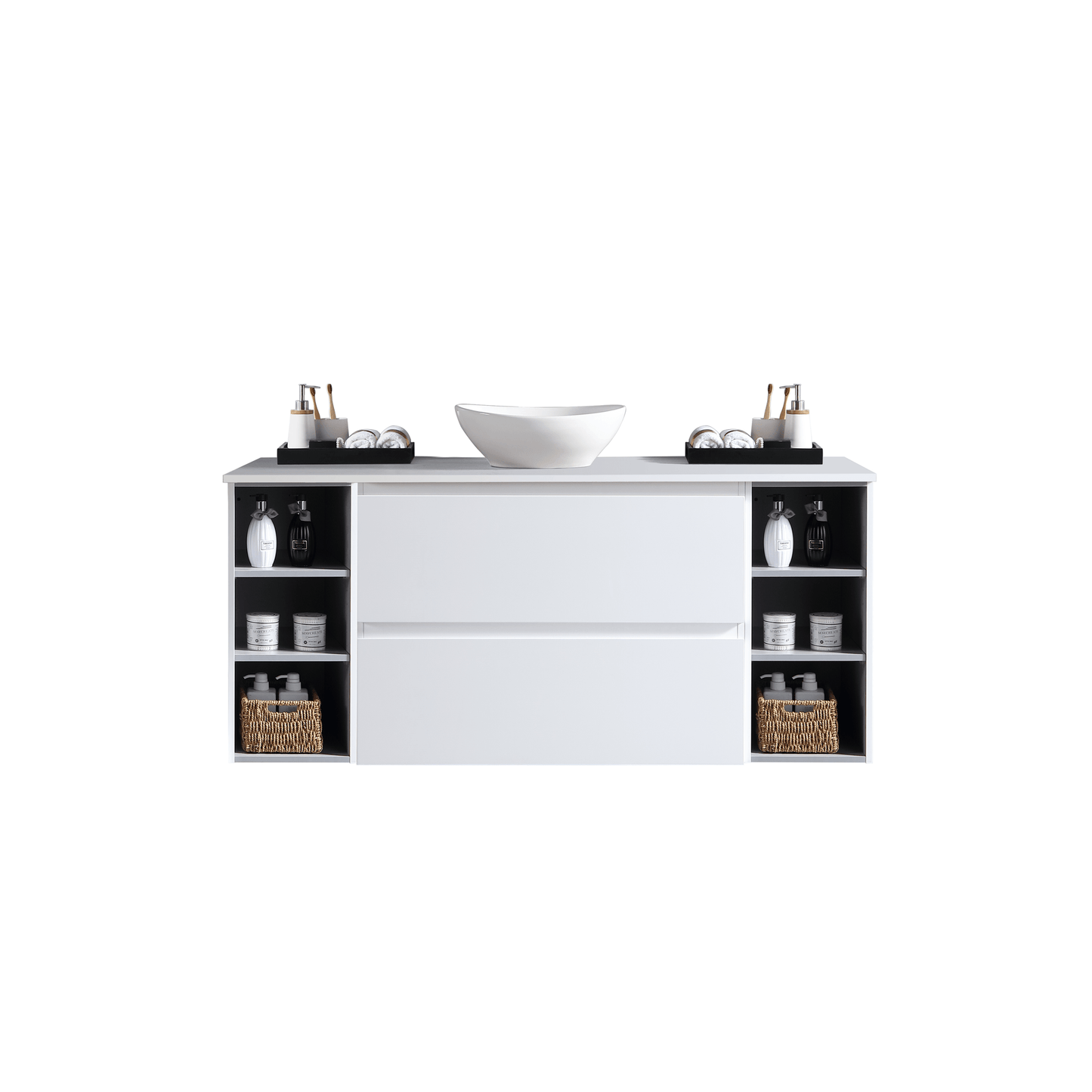 MELA - CLARK 1800 Gloss White Wall Hung Vanity with 2 Drawers and 2 Open Shelves - Vanities - from our - MELA - supplier–available at Bathroom City Perth