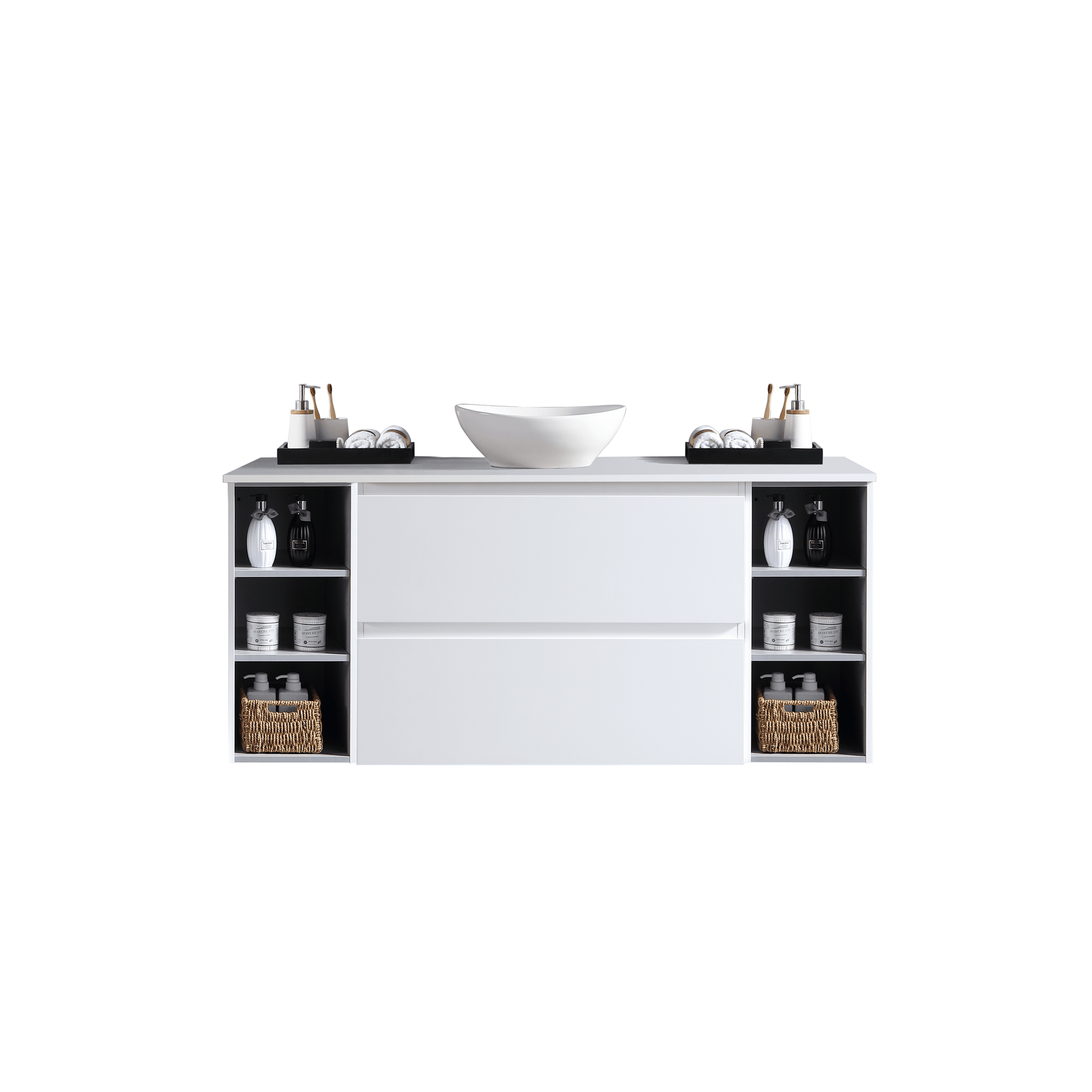 MELA - CLARK 1800 Gloss White Wall Hung Vanity with 2 Drawers and 2 Open Shelves - Vanities - from our - MELA - supplier–available at Bathroom City Perth