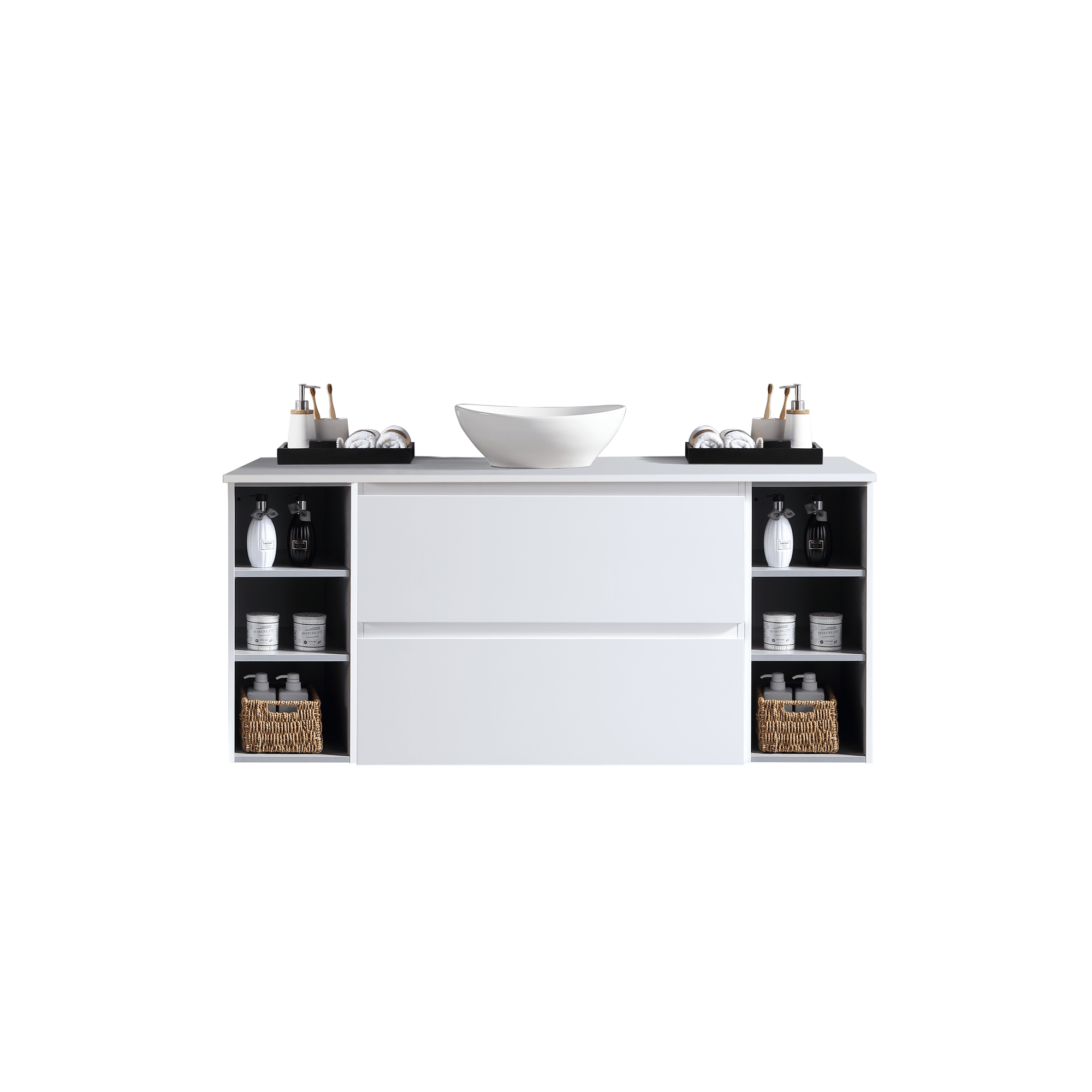 MELA - CLARK 1800 Gloss White Wall Hung Vanity with 2 Drawers and 2 Open Shelves - Vanities - from our - MELA - supplier–available at Bathroom City Perth