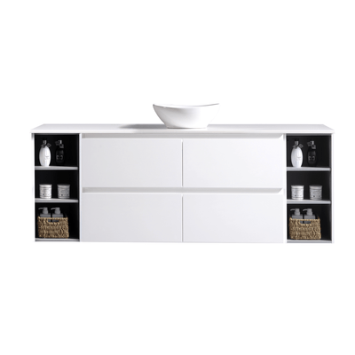 MELA - CLARK 1800 Gloss White Wall Hung Vanity with 4 Drawers and 2 Open Shelves available at Bathroom City Perth