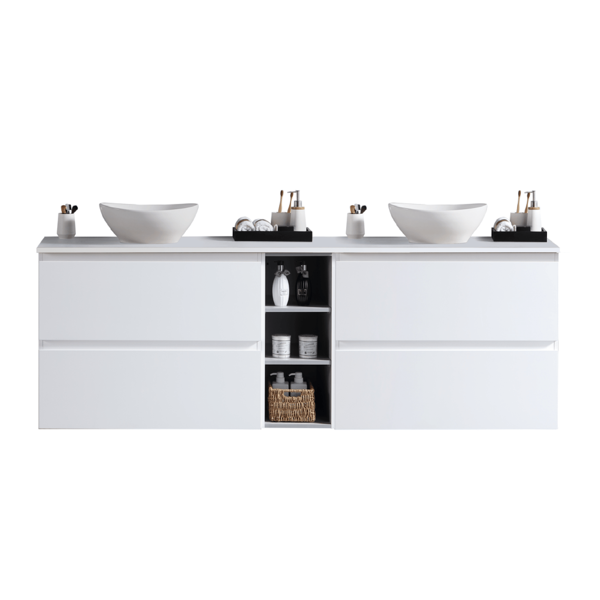 MELA - CLARK 1800 Gloss White Wall Hung Vanity with 4 Drawers and Open ShelvesVanities – available at Bathroom City Perth