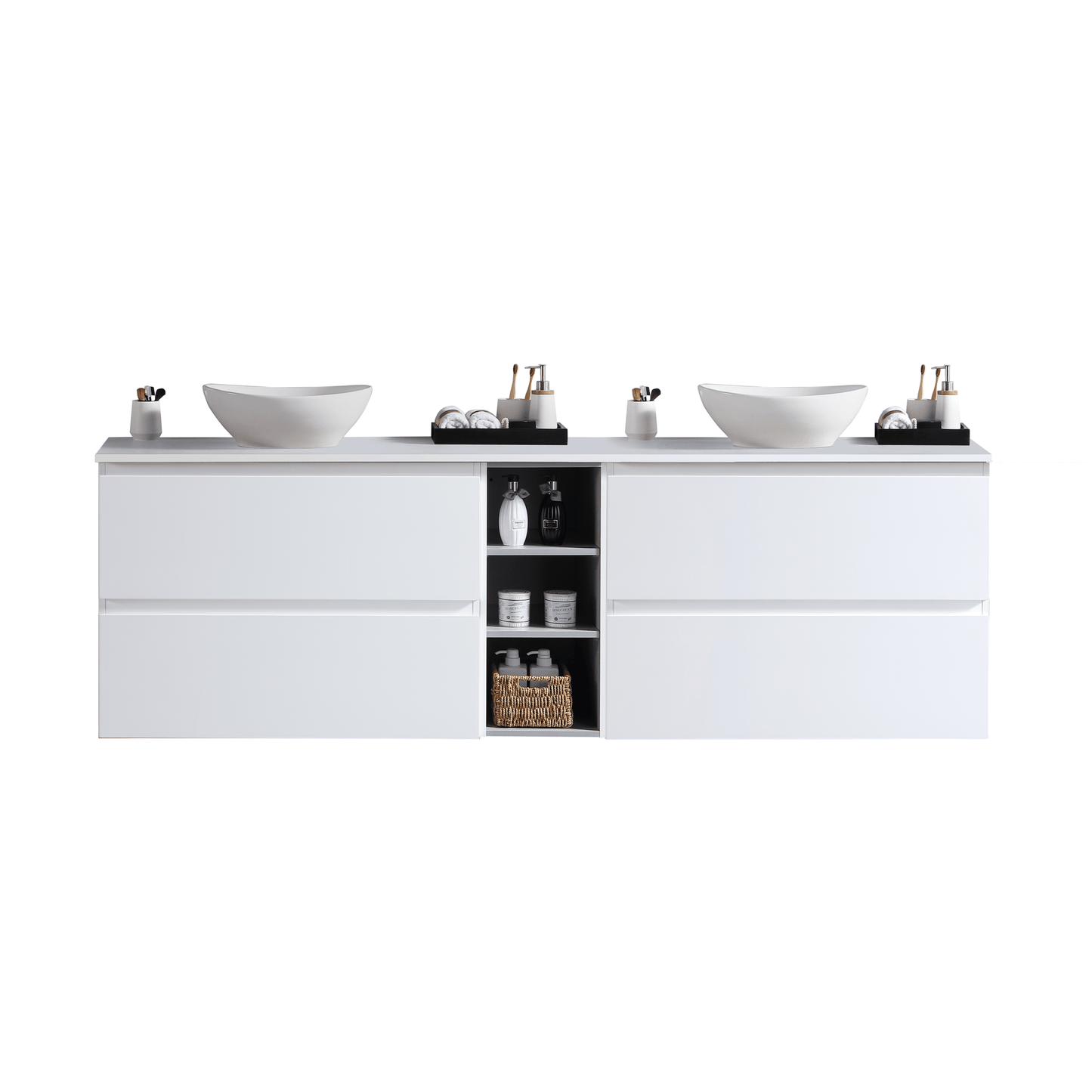 MELA - CLARK 1800 Gloss White Wall Hung Vanity with 4 Drawers and Open Shelves - Vanities - from our - MELA - supplier–available at Bathroom City Perth