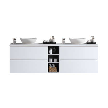 MELA - CLARK 1800 Gloss White Wall Hung Vanity with 4 Drawers and Open Shelves - Vanities - from our - MELA - supplier–available at Bathroom City Perth