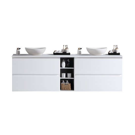 MELA - CLARK 1800 Gloss White Wall Hung Vanity with 4 Drawers and Open Shelves - Vanities - from our - MELA - supplier–available at Bathroom City Perth