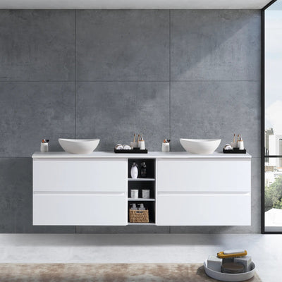 MELA - CLARK 1800 Gloss White Wall Hung Vanity with 4 Drawers and Open Shelves-Vanities-from our-MELA-supplier–available at Bathroom City Perth