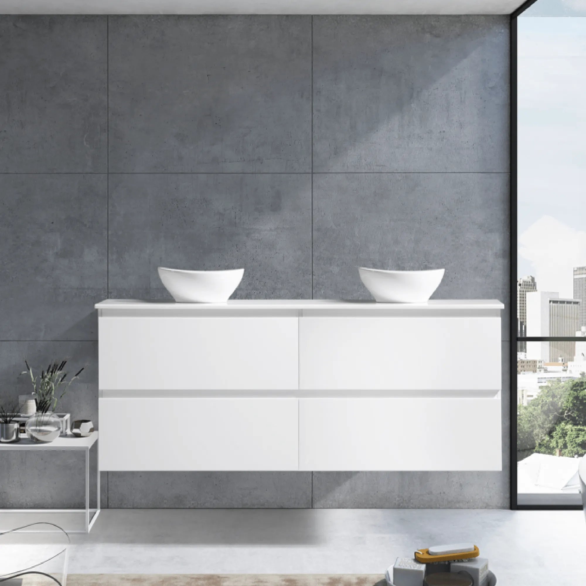 MELA - CLARK 1800 Gloss White Wall Hung Vanity with 4 Drawers-Vanities-from our-MELA-supplier–available at Bathroom City Perth