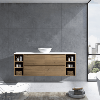 MELA - CLARK 1800 Snafell Wall Hung Vanity with 4 Drawers and 2 Open Shelves –available at Bathroom City Perth