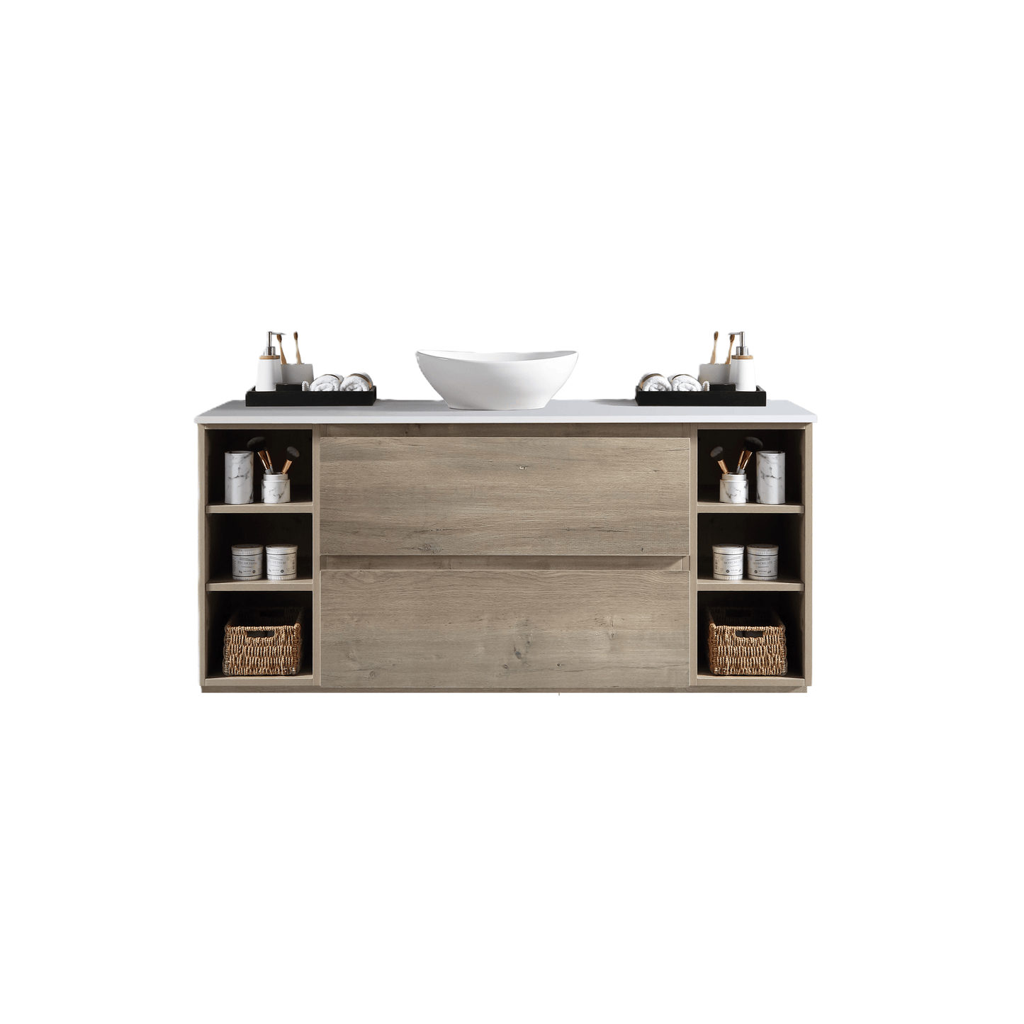 MELA - CLARK 1800 Sorrento Oak Wall Hung Vanity with 2 Drawers and 2 Open Shelves - Vanities - from our - MELA - supplier–available at Bathroom City Perth