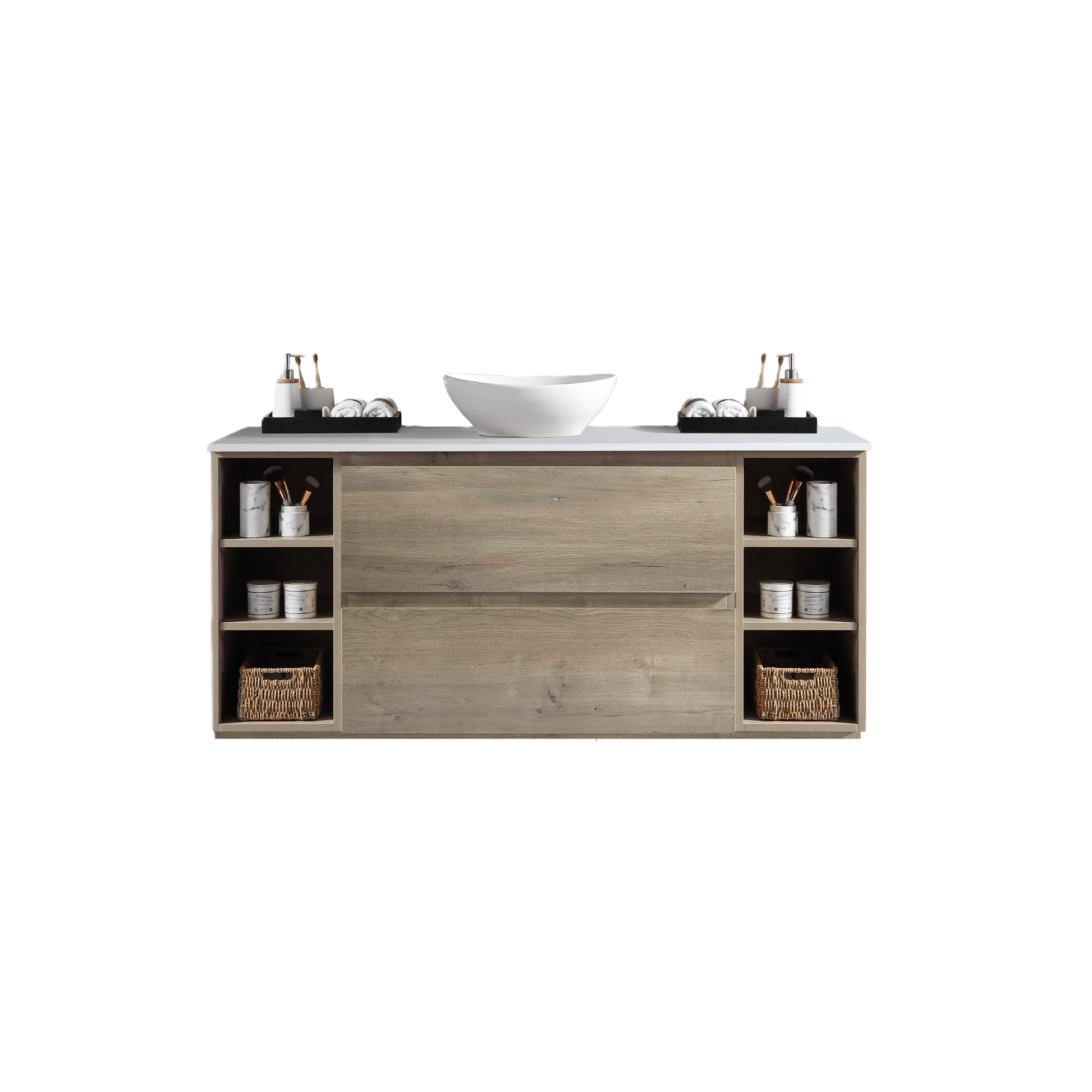 MELA - CLARK 1800 Sorrento Oak Wall Hung Vanity with 2 Drawers and 2 Open Shelves - Vanities - from our - MELA - supplier–available at Bathroom City Perth