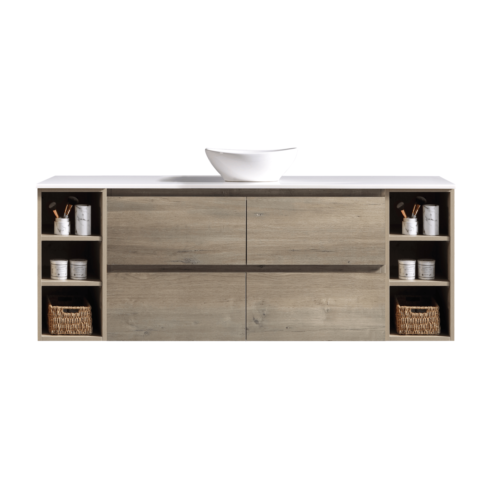 MELA - CLARK 1800 Sorrento Oak Wall Hung Vanity with 4 Drawers and 2 Open Shelves - available at Bathroom City Perth