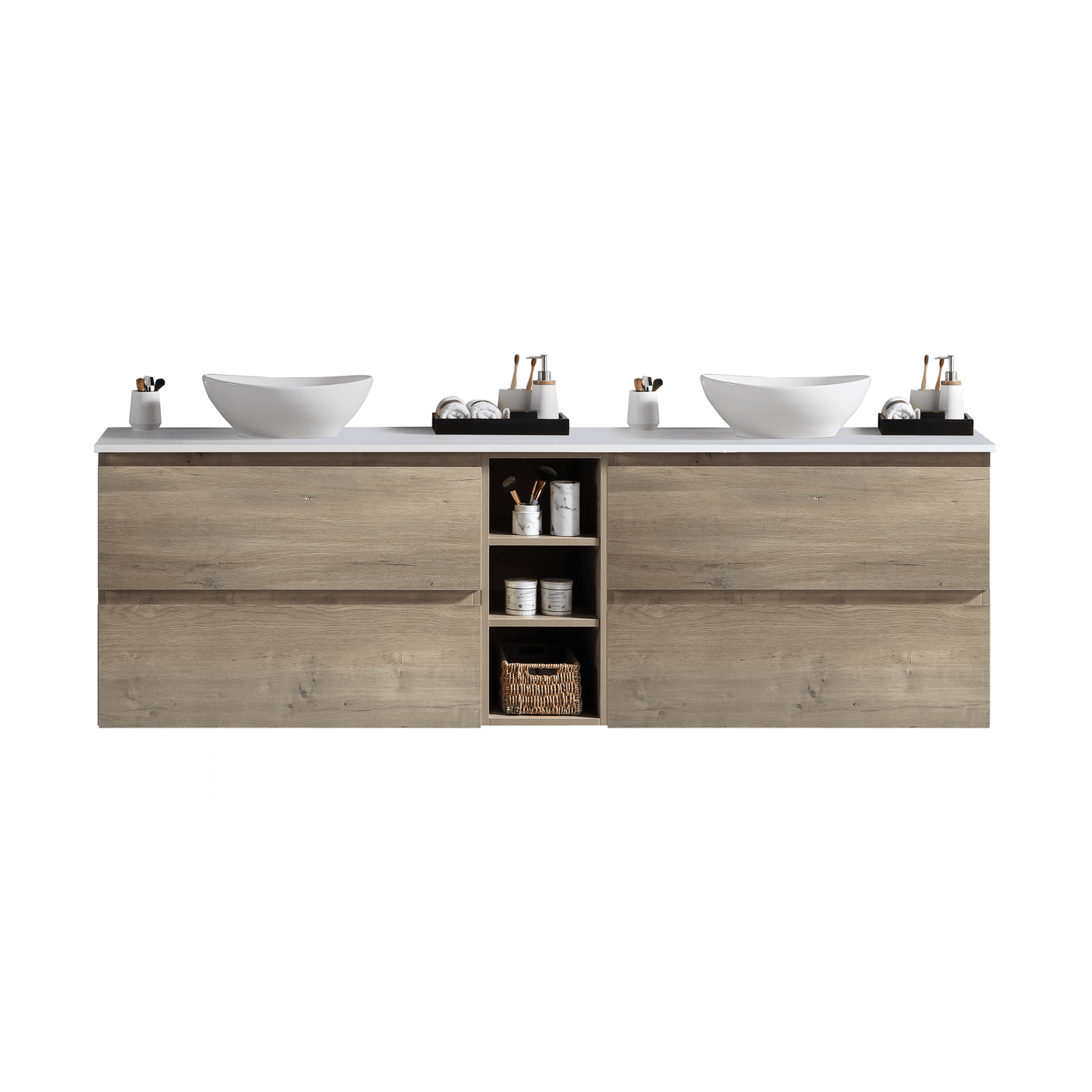 MELA - CLARK 1800 Sorrento Oak Wall Hung Vanity with 4 Drawers and Shelves - Vanities - from our - MELA - supplier–available at Bathroom City Perth
