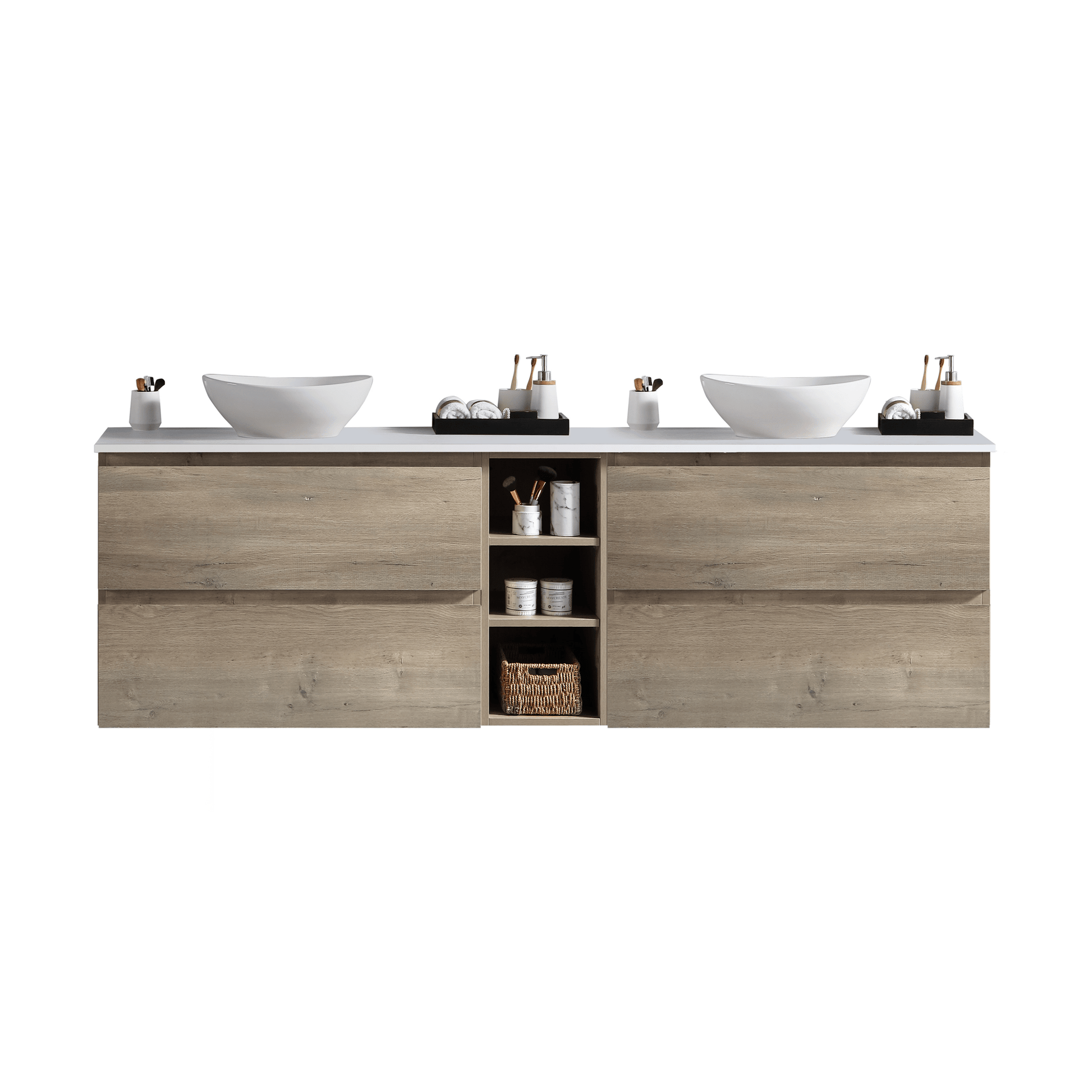 MELA - CLARK 1800 Sorrento Oak Wall Hung Vanity with 4 Drawers and Shelves - Vanities - from our - MELA - supplier–available at Bathroom City Perth