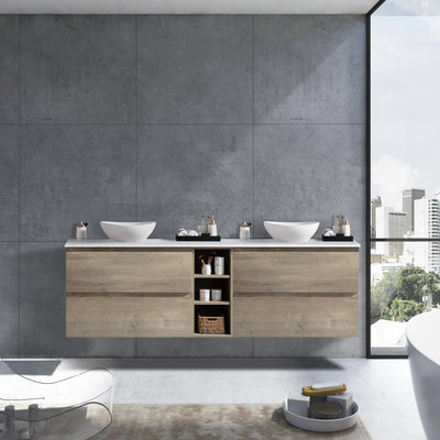 MELA - CLARK 1800 Sorrento Oak Wall Hung Vanity with 4 Drawers and Shelves-Vanities-from our-MELA-supplier–available at Bathroom City Perth