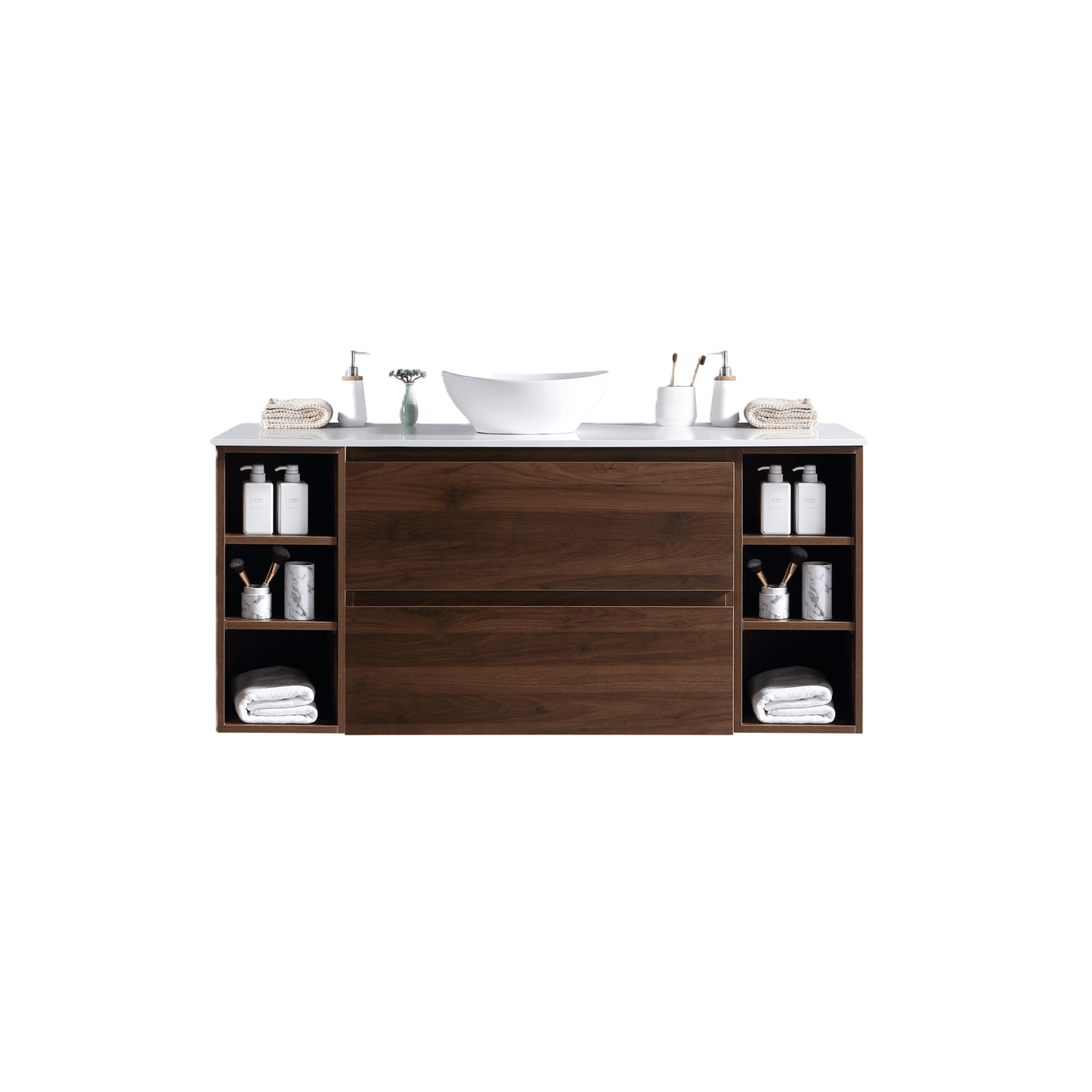 MELA - CLARK 1800 Walnut Wall Hung Vanity with 2 Drawers and 2 Open Shelves - Vanities - from our - MELA - supplier–available at Bathroom City Perth