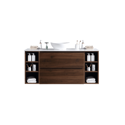 MELA - CLARK 1800 Walnut Wall Hung Vanity with 2 Drawers and 2 Open Shelves - Vanities - from our - MELA - supplier–available at Bathroom City Perth