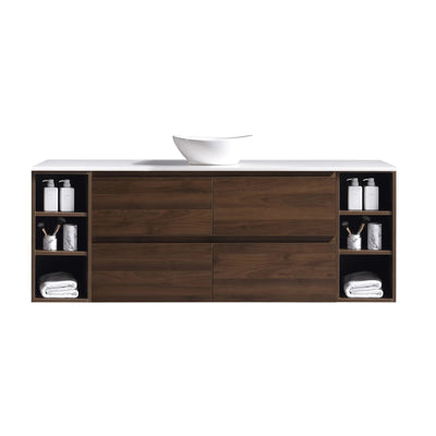 MELA - CLARK 1800 Walnut Wall Hung Vanity with 4 Drawers and 2 Open Shelves-Vanities-from our-MELA-supplier–available at Bathroom City Perth