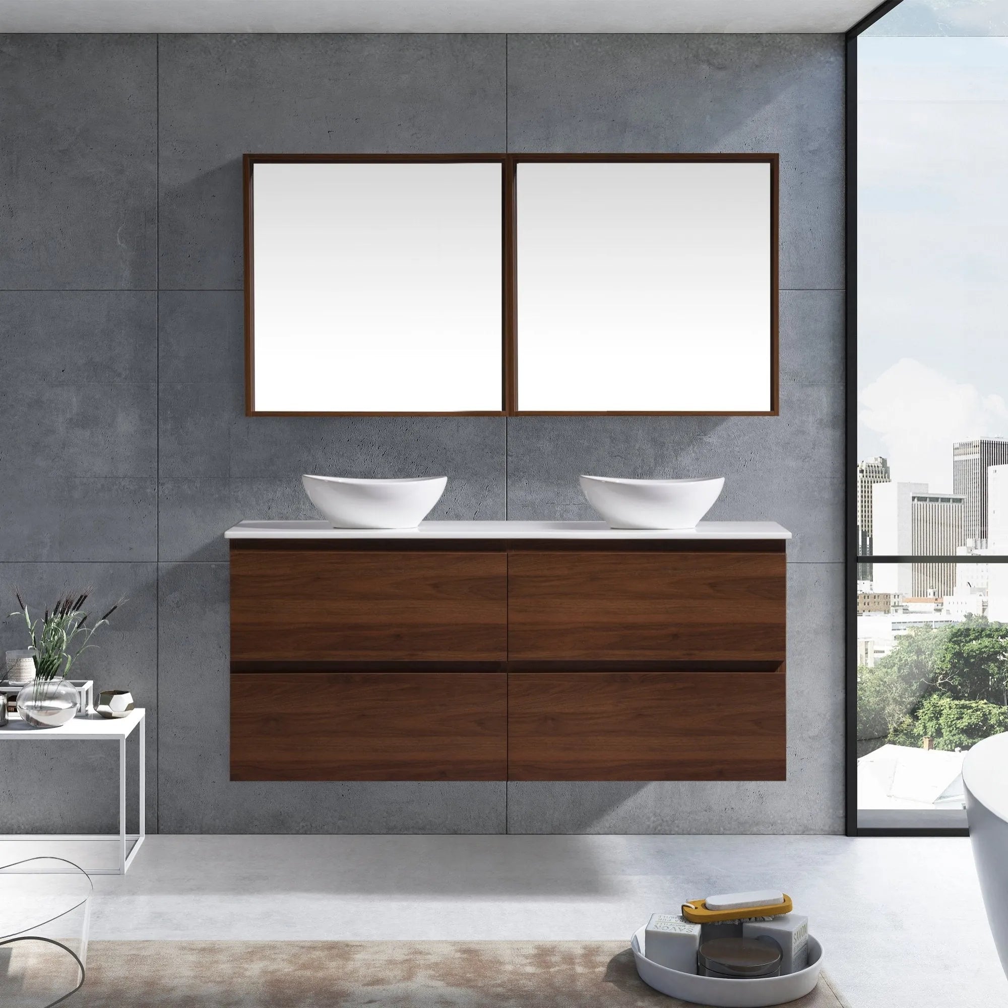 MELA - CLARK 1800 Walnut Wall Hung Vanity with 4 Drawers-Vanities-from our-MELA-supplier–available at Bathroom City Perth