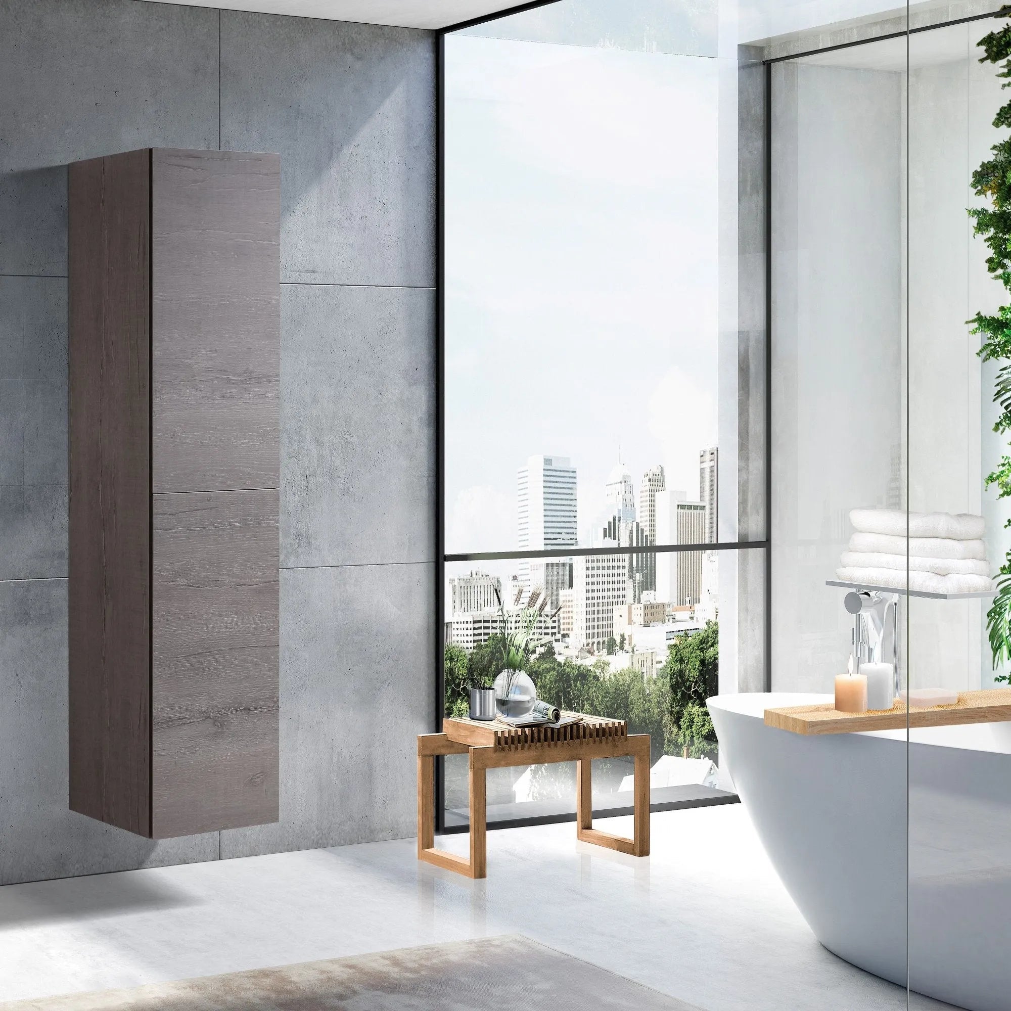MELA - CLARK 400 Dracula Oak Wall Hung Tallboy-Vanities-from our-MELA-supplier–available at Bathroom City Perth