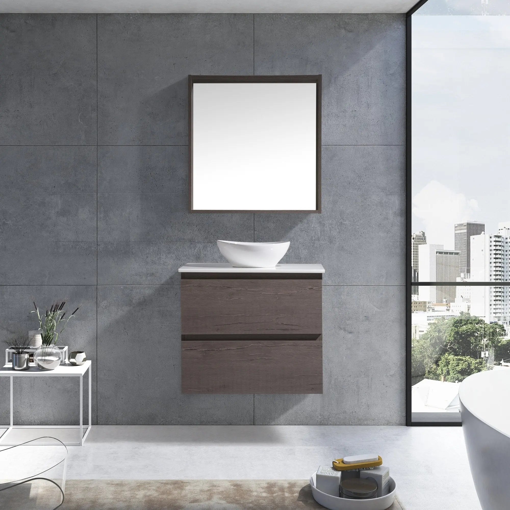 MELA - CLARK 600 Dracula Oak Wall Hung Vanity with 2 Drawers-Vanities-from our-MELA-supplier–available at Bathroom City Perth