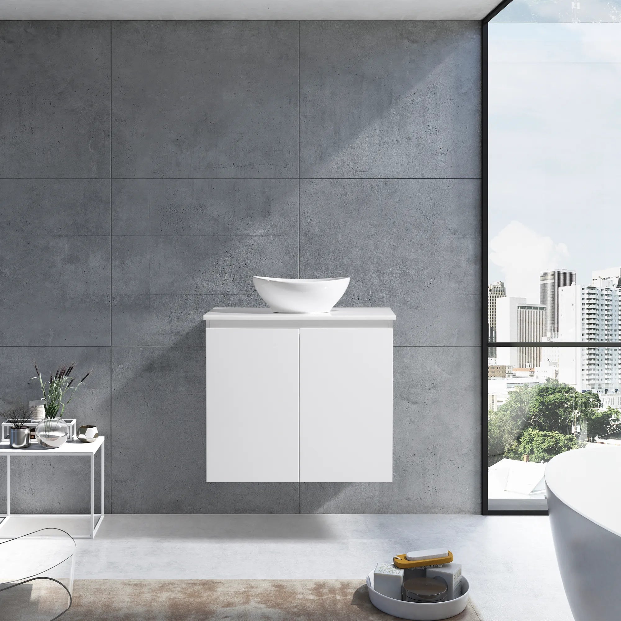 MELA - CLARK 600 Gloss White Wall Hung Vanity with 2 Doors-Vanities-from our-MELA-supplier–available at Bathroom City Perth