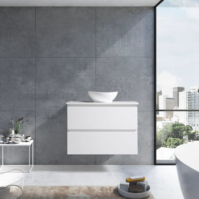 MELA - CLARK 600 Gloss White Wall Hung Vanity with 2 Drawers-Vanities-from our-MELA-supplier–available at Bathroom City Perth