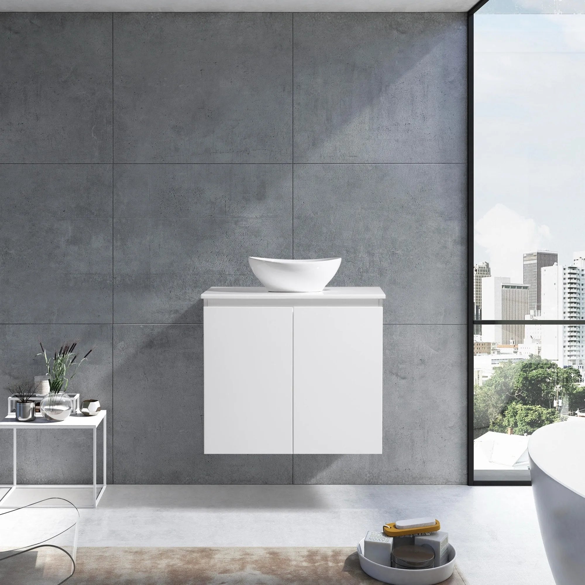 MELA - CLARK 750 Gloss White Wall Hung Vanity with 2 Doors-Vanities-from our-MELA-supplier–available at Bathroom City Perth