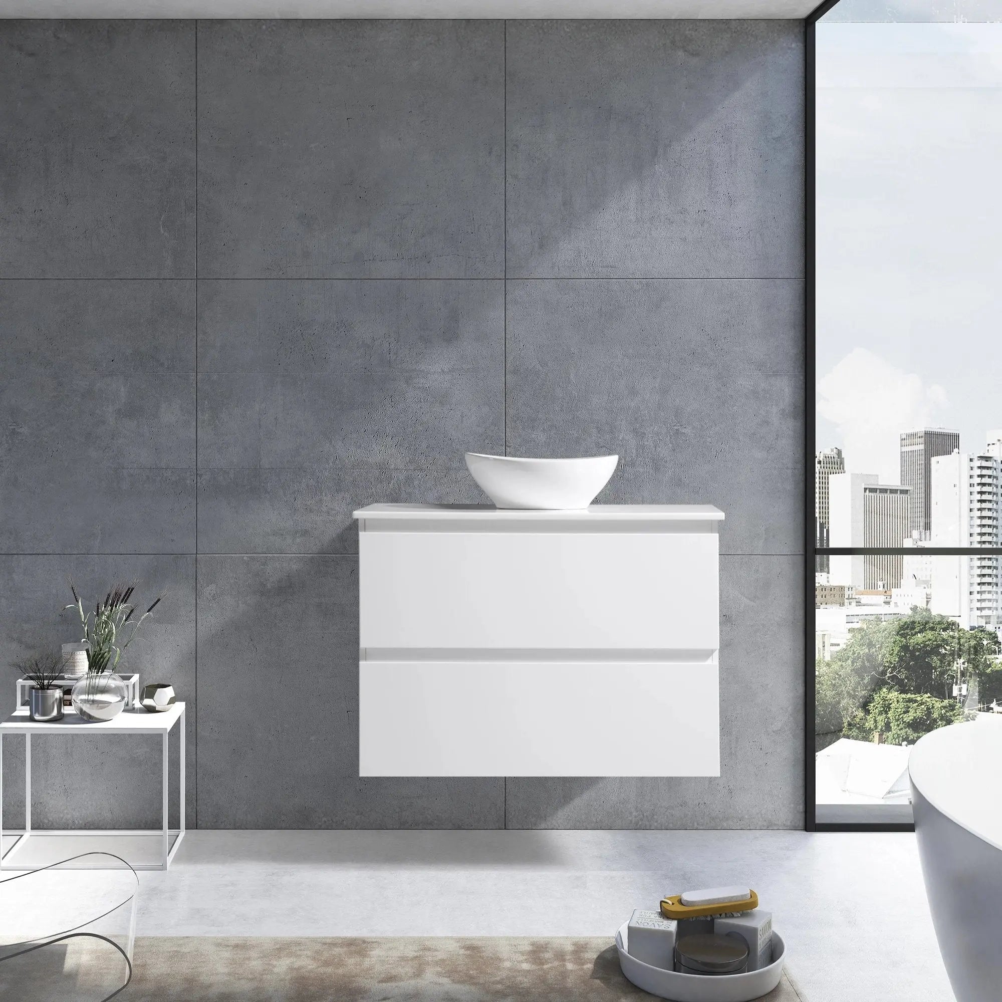 MELA - CLARK 900 Gloss White Wall Hung Vanity with 2 Drawers-Vanities-from our-MELA-supplier–available at Bathroom City Perth