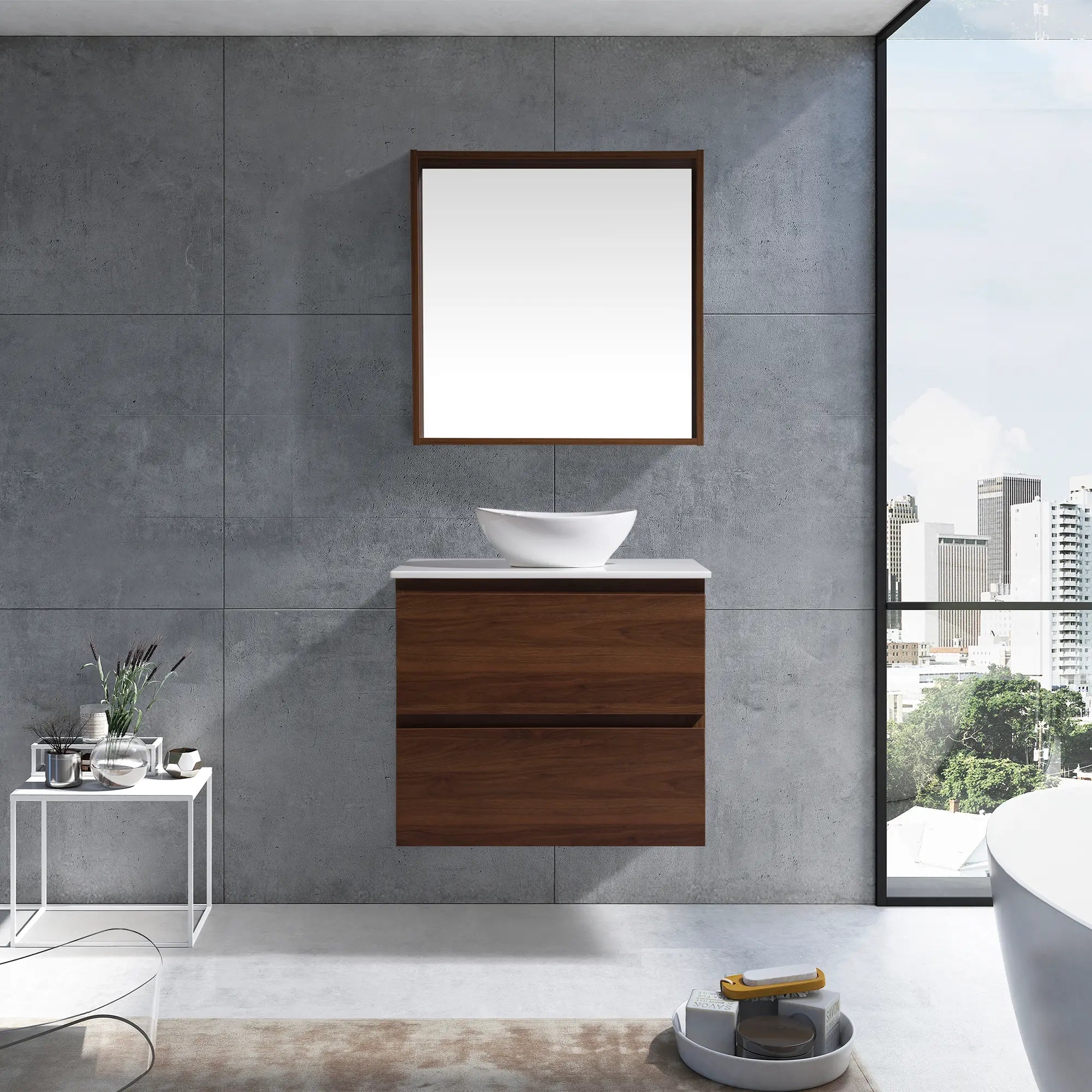 MELA - CLARK 900 Walnut Wall Hung Vanity with 2 Drawers-Vanities-from our-MELA-supplier–available at Bathroom City Perth