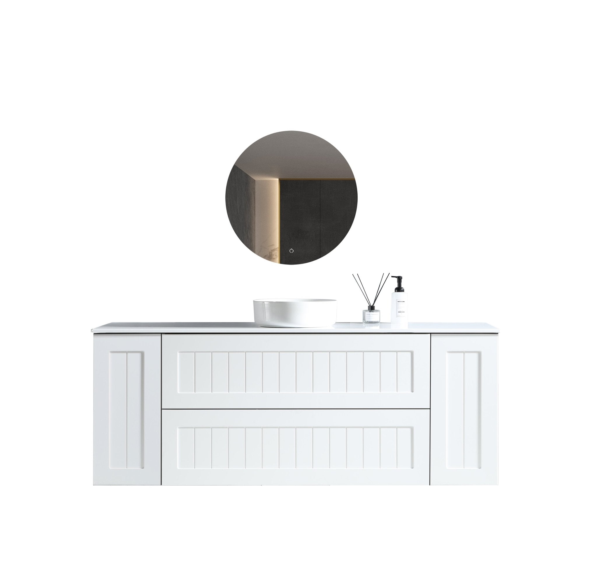 MELA - HAMPTON 1350 Matt White Wall Hung Vanity with 2 Doors & 2 Drawers - Vanities - from our - MELA - supplier–available at Bathroom City Perth