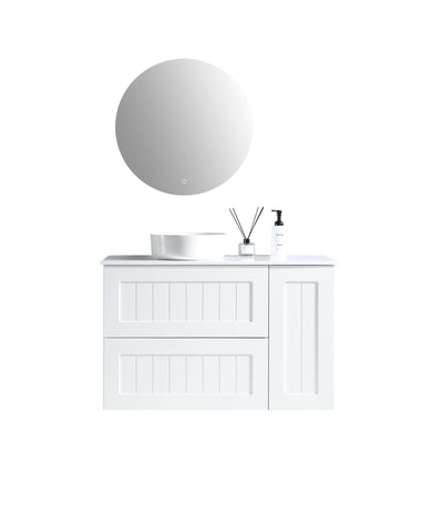 MELA - HAMPTON 900 Matt White Wall Hung Vanity with Door & Drawers - Vanities - from our - MELA - supplier–available at Bathroom City Perth