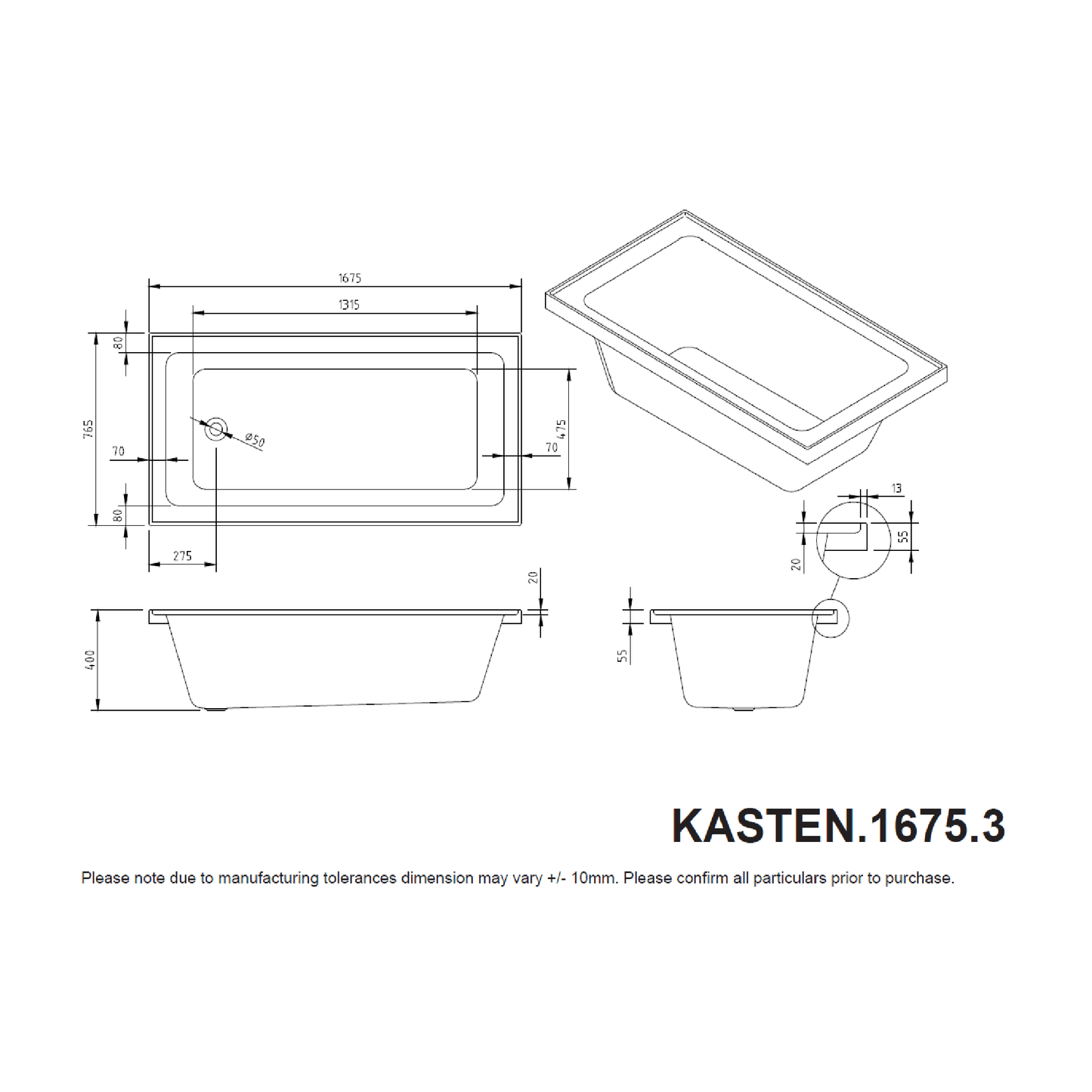 MELA - KASTEN 1675 Insert Bath - Baths - from our - MELA - supplier–available at Bathroom City Perth