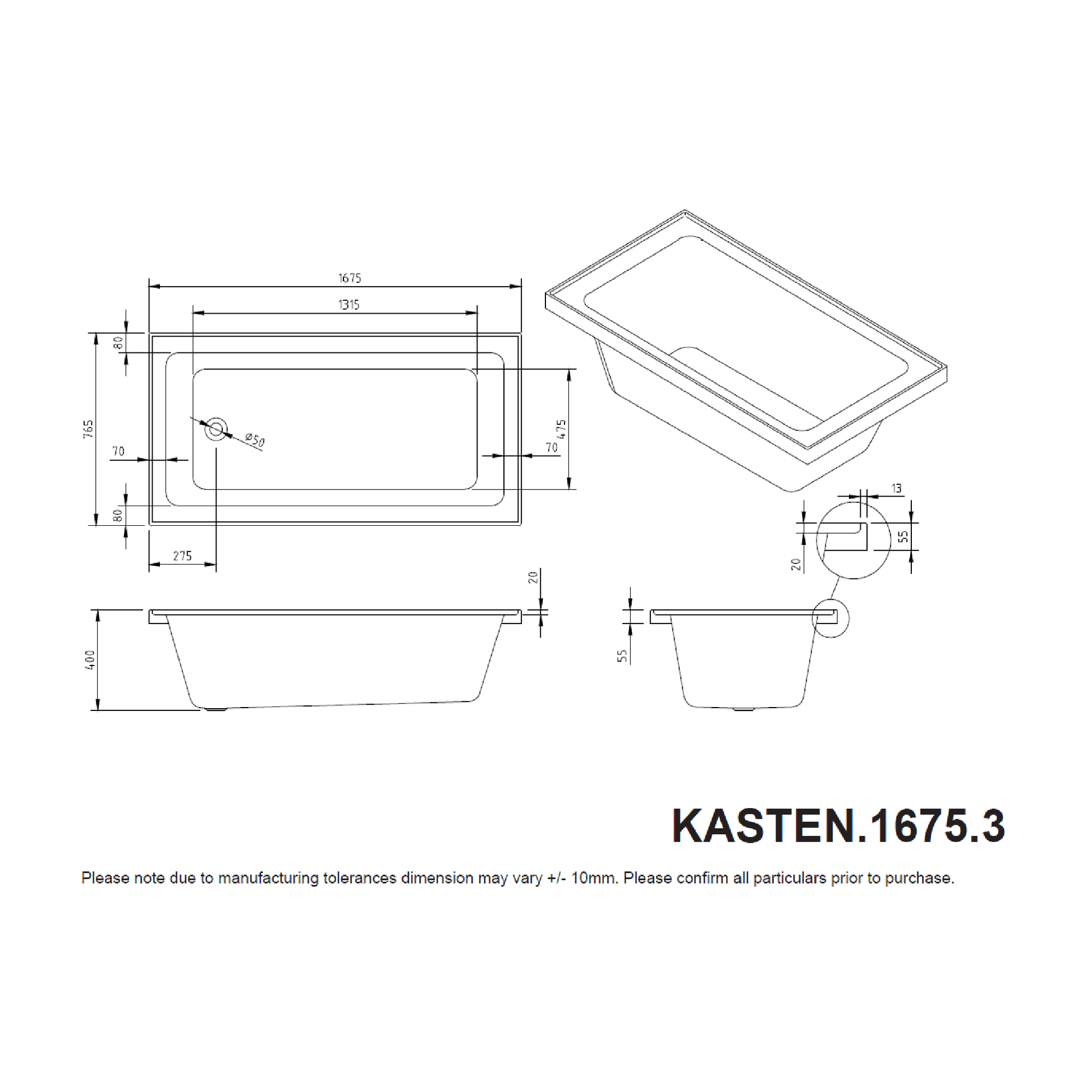 MELA - KASTEN 1675 Insert Bath - Baths - from our - MELA - supplier–available at Bathroom City Perth