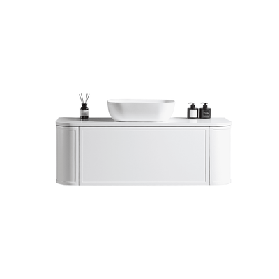 MELA - LUNA 1200 Matt White Curved Wall Hung Vanity with Drawer from our - MELA - supplier–available at Bathroom City Perth