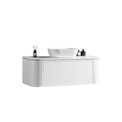 MELA - LUNA 1200 Matt White Curved Wall Hung Vanity with Drawer from our - MELA - supplier–available at Bathroom City Perth