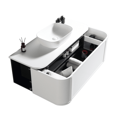 MELA - LUNA 1200 Matt White Curved Wall Hung Vanity with Drawer from our - MELA - supplier–available at Bathroom City Perth